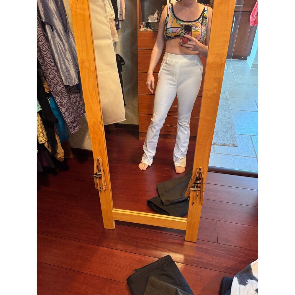 Bevy Flog White Stretch Boot Flare Pants Cotton Lycra Sz 24 - Picture 9 of 9
